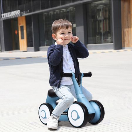 Costway Triciclo per equilibrio per bambini senza pedali con 4 ruote,  Mini triciclo giocattoli per bimbi di 1-3 anni 59x29x40cm Blu