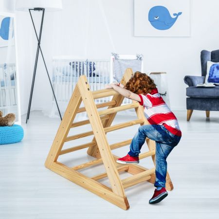 Costway Scala triangolare di legno per bambini da 3 anni, Scala da gioco da interno 93x46x81cm Legno naturale