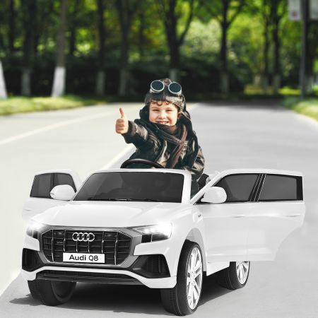 Costway Macchina cavalcabile per bambini con telecomando e luci LED, Audi Q8 con batteria 12 V e 2 motori Bianco