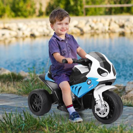 Costway Moto cavalcabile alimentata a batteria 6 V per bambini, Motocicletta a 3 ruote con musica e aspetto carino Blu
