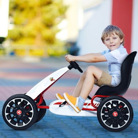 Costway Go kart a pedali per bambini 3-8 anni, Macchinina cavalcabile con sedile regolabile, Bianco