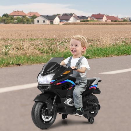 Moto cavalcabile per bambini, Moto cavalcabile 12 V alimentata a batteria con rotelle luci LED, Nero