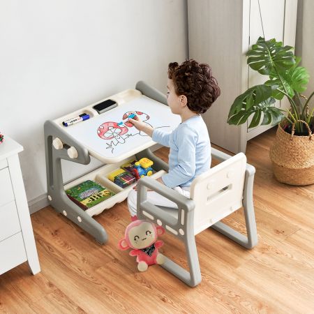 Costway Tavolino per bambini con sedia, Tavolo magnetico 2 in 1 con ampio spazio e regolabile in altezza