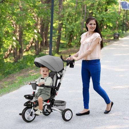 Triciclo per bambini 12-50 mesi, Passeggino triciclo 6 in 1 con tettuccio regolabile e rimovibile, Grigio