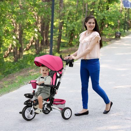 Costway Triciclo per bambini 12-50 mesi, Passeggino triciclo 6 in 1 con tettuccio regolabile e rimovibile, Rosa