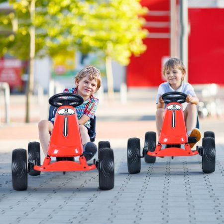 Costway Go kart a pedali cavalcabile per bambini con sedile regolabile, Giocattolo a pedali con ruote in gomma EVA Rosso
