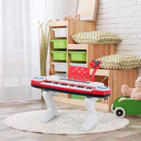 Costway Pianoforte elettronico con 37 tasti per bambini, Tastiera con ritmi luci microfono gambe smontabili, Rosso