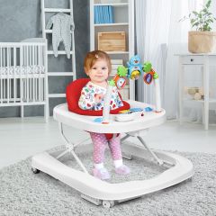 Costway Girello per bambini 2 in 1 regolabile con schienale alto  Funzione girello con vassoio con giocattoli rimovibile 75x60x70cm Rosso