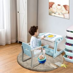 Costway Tavolino per bambini con sedia, Tavolo magnetico 2 in 1 con ampio spazio e regolabile in altezza, Blu