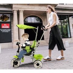 Costway Triciclo per bambini 4 in 1 con maniglione Triciclo a spinta con tettuccio apribile-Verde