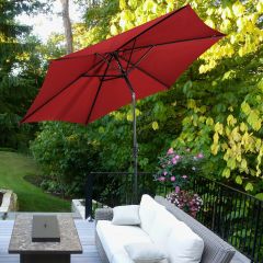 Costway Ombrellone da giardino in metallo Parasole da esterno e spaggia Ø270cm Beige/Rosso Bordeaux/Marrone