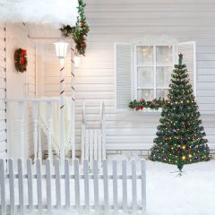 Costway Albero di Natale con aghi in PVC Premium, Albero artificiale in fibra ottica pre-illuminato con luci LED 180cm