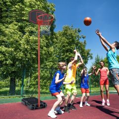 Costway Stand basket regolabile con anello e ruote, Sistema canestro e gol per bambini da interno ed esterno Rosso