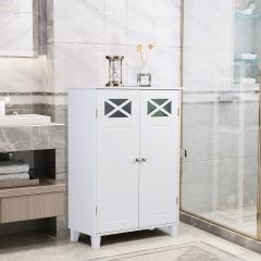 Costway Mobile da bagno con doppie porte e ripiani, Armadio da cucina per camera da letto, soggiorno, Bianco