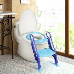 Costway Scaletta per WC per bambini regolabile con gradini ampi antiscivolo, Sgabello pieghevole con scala e maniglie viola e blu