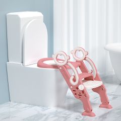 Costway Scaletta per WC per bambini regolabile con gradini antiscivolo, Sgabello pieghevole con scala con maniglie Rosa