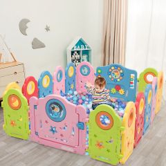 Costway Box con 16 pannelli e chiusura di sicurezza per bambini, Centro attività sicuro con giocattoli carini 186x152x61cm