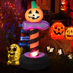Costway Cartello stradale con zucca gonfiabile di Halloween, Decorazione con luce LED integrata lampada a fiamma rotante