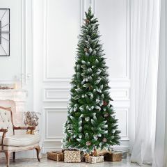 Costway Albero di Natale 220 cm in PVC di alta qualità, Albero di Natale innevato con 720 rami