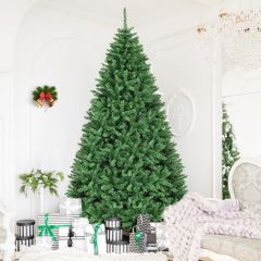 Costway Albero di Natale 275 cm non illuminato, Abete artificiale con base pieghevole di metallo, Verde