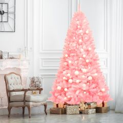 Costway Albero di Natale rosa 225 cm 1258 rami, Abete artificiale con cerniere e base di metallo