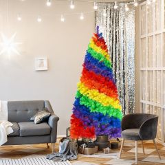 Costway Albero di Natale 210 cm, 1213 rami, Abete artificiale arcobaleno con base solida di metallo, Multicolore