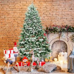 Costway Albero di Natale innevato con base pieghevole e flessibile,  Abete artificiale con foglie in PE e PVC
