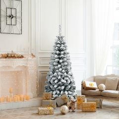 Costway Albero di Natale slanciato con base flessibile 135 cm, Abete artificiale innevato con foglie spesse