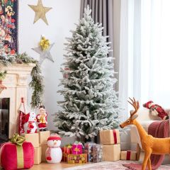 Costway Albero di Natale artificiale innevato 180cm con 1870 rami in nuovi PE e PVC, Albero di Natale con base pieghevole