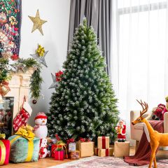 Costway Albero di Natale artificiale innevato 180cm con 1200 rami in PVC, Albero di Natale a cerniera con base pieghevole