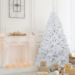 Costway Albero di Natale artificiale 180cm con 1477 rami e base pieghevole di metallo, Albero decorativo a cerniera Bianco