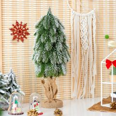 Costway Albero di Natale per tavolo 49 cm con rami in PE, Albero di Natale con base stabile di cemento con panno in lino