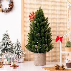 Costway Mini albero di Natale realistico 47cm per scrivania con 170 rami e pigne, Albero di Natale artificiale con base
