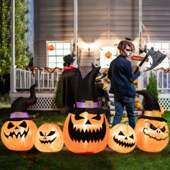 Costway Famiglia di zucche gonfiabili, Decorazione per Halloween con luci LED sacco di sabbia veloce da gonfiare 247cm