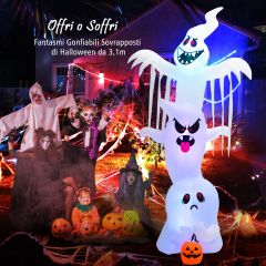 Costway Fantasma gonfiabile di Halloween, Decorazione spettro gonfiabile con luci colorate RGB pali e sacchi di sabbia