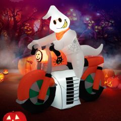 Costway Fantasma gonfiabile di Halloween guida una moto, Decorazione con luci compressore impermeabile sacchi di sabbia