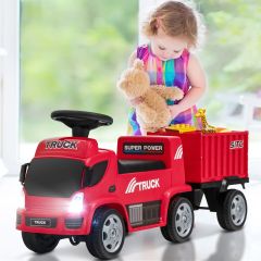 Costway Furgone cavalcabile con container per bambini, Veicolo giocattolo con volante fari anteriori sedile ampio Rosso