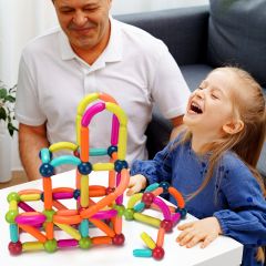Costway Set costruzioni magnetiche educative in ABS con barrette e sfere, Giocattolo magnetico per bambini e bambine