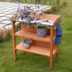 tavolo da lavoro per giardinaggio in legno di abete e metallo