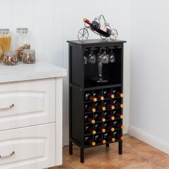 Costway Cantinetta portabottiglie in legno Scaffale di vino con porta calici per 20 bottiglie, 42x24,5x96cm Nero