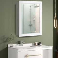 Costway Armadio del bagno montato al muro con specchio e mensola regolabile, Armadietto per bagno ingresso salone Bianco