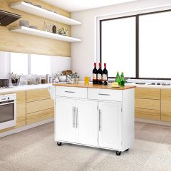 Costway Carrello da cucina in legno con 2 cassetti e maniglia Armadietto da Cucina con ruote 122x46x92,3cm Bianco