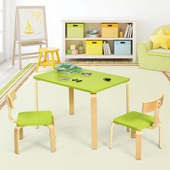 Costway Set tavolo e 2 sedie di legno per bambini per casa asilo e aule 78x53x53cm Verde