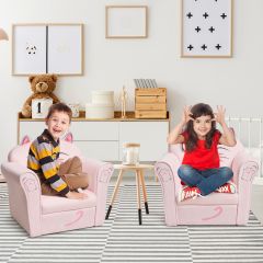 Costway Divano per bambini con disegno di gatto e struttura in legno, Poltrona con piedini antiscivolo per stanza Rosa