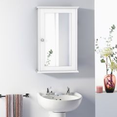 Costway Armadio del bagno con specchio, Armadietto montato a muro con un’anta, Bianco
