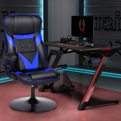 Costway Sedia da gaming con schienale ergonomico, Sedia da ufficio con braccioli regolabili sollevabili, Blu