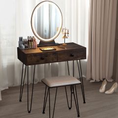 Costway Toeletta con specchio per salone e camera da letto, Toeletta con sgabello e organizer cosmetici, Marrone
