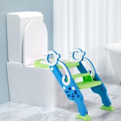 Costway Scaletta per WC per bambini con gradini ampi antiscivolo, Sgabello pieghevole con scala e maniglie Blu e verde