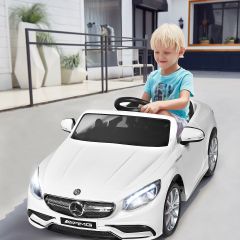 Costway Macchina cavalcabile a batteria per bambini con telecomando, Mercedes-Benz S63 12 V con 3 velocità Bianco
