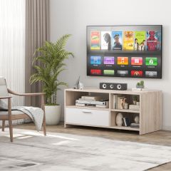 Costway Mobile moderno di legno per TV per salone, Mobile multimediale con 3 ripiani aperti e 1 cassetto Quercia e bianco